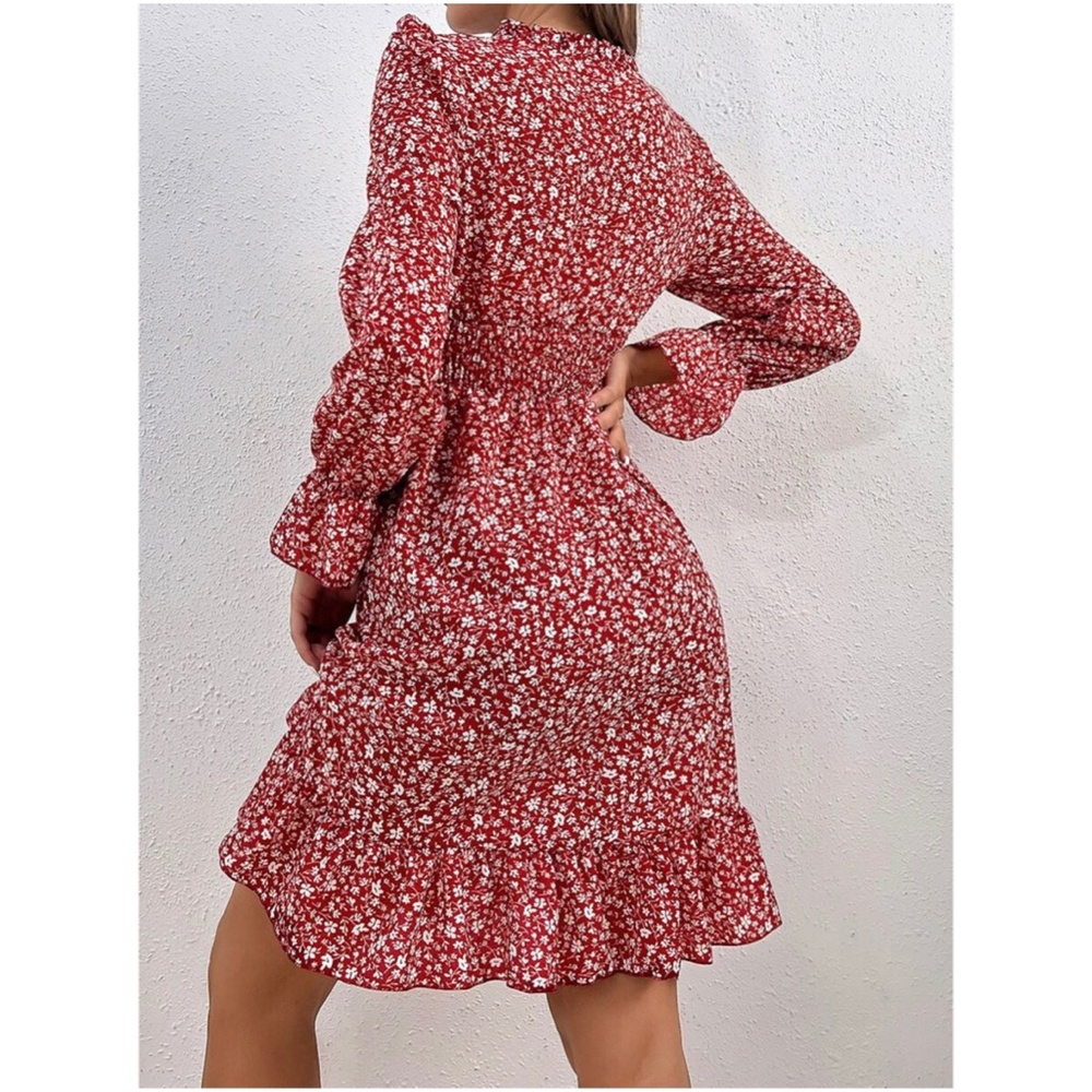 Boho Floral Print Ruffle sleeve Mini Dress Cottagecore - Picture 7 of 10